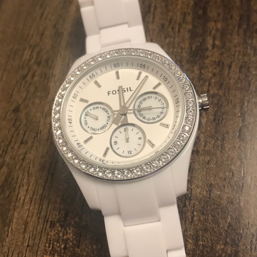 Fossil white and silver watch
